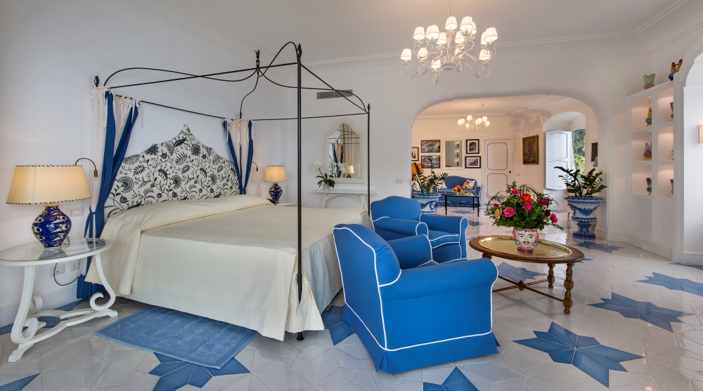 Blue and white suite at Il San Pietro di Positano, Italy