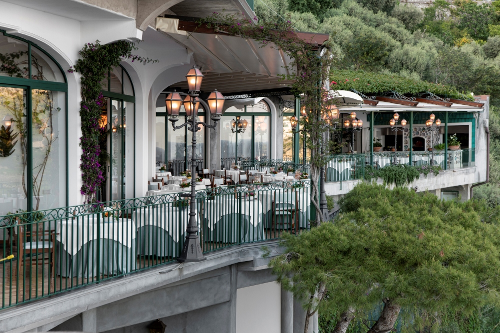 Zass restaurant terrace at Il San Pietro di Positano overlooking the Amalfi Coast