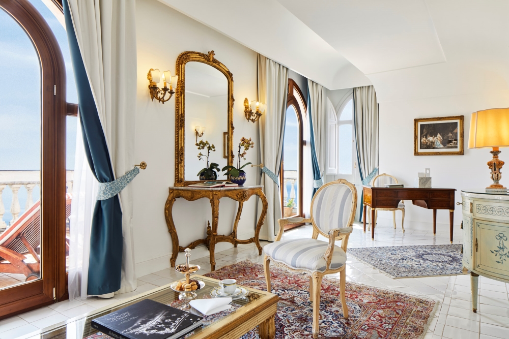 Deluxe suite with a private terrace at Palazzo Avino in Ravello, Italy