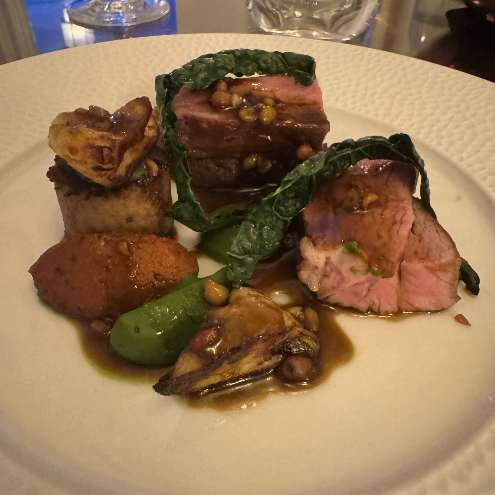 Fine dining main course at Landline restaurant at Park Hotel Kenmare featuring beautifully presented beef, vegetables and sauce